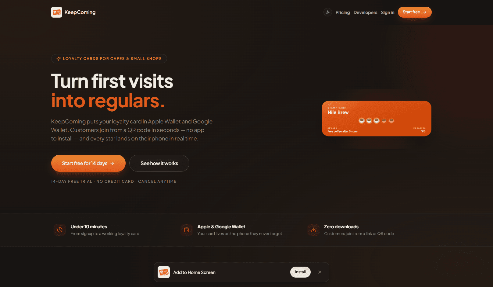KeepComing - Multi-Tenant Loyalty SaaS - interface